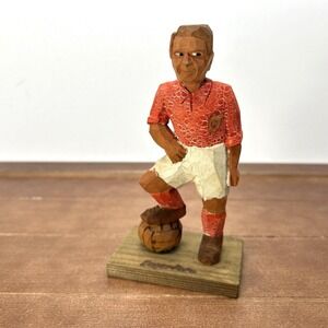 Vintage Hand Carved‎ Wood Degerfors IF Sweden Soccer 5.5" Figurine Sculpture